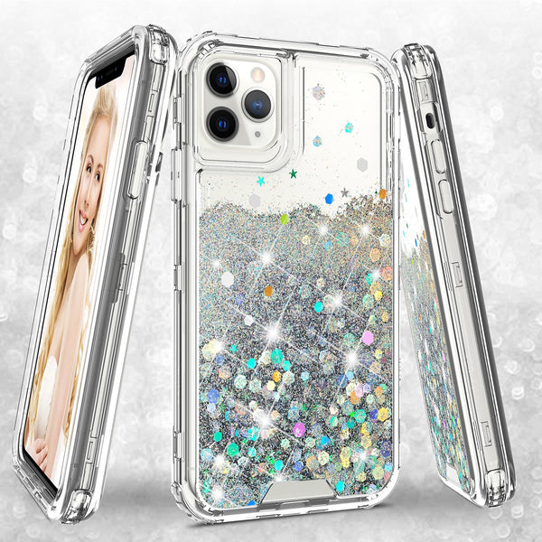 hard clear glitter phone case for apple iphone 11 pro - clear - www.coverlabusa.com 
