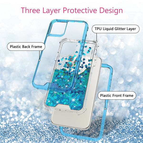 hard clear glitter phone case for apple iphone 12 pro  - teal - www.coverlabusa.com 