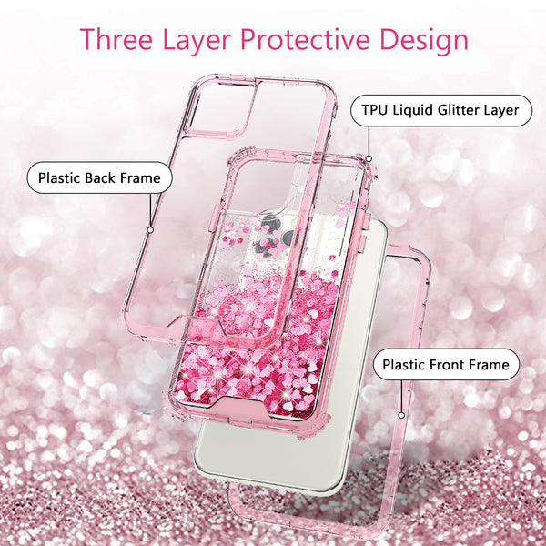 hard clear glitter phone case for apple iphone 12 pro max - pink - www.coverlabusa.com  