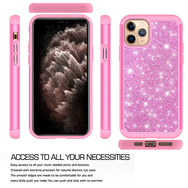 apple iphone 11 pro glitter hybrid case - hot pink - www.coverlabusa.com