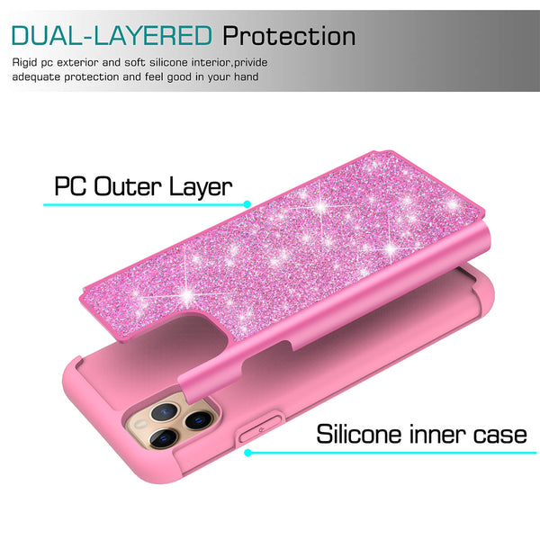 apple iphone 11 pro max glitter hybrid case - hot pink - www.coverlabusa.com