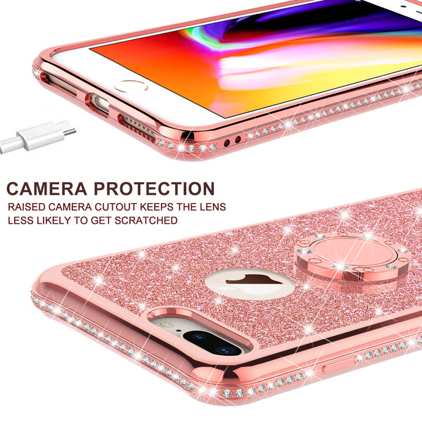 apple iphone 8 glitter bling fashion 3 in 1 case - rose gold - www.coverlabusa.com