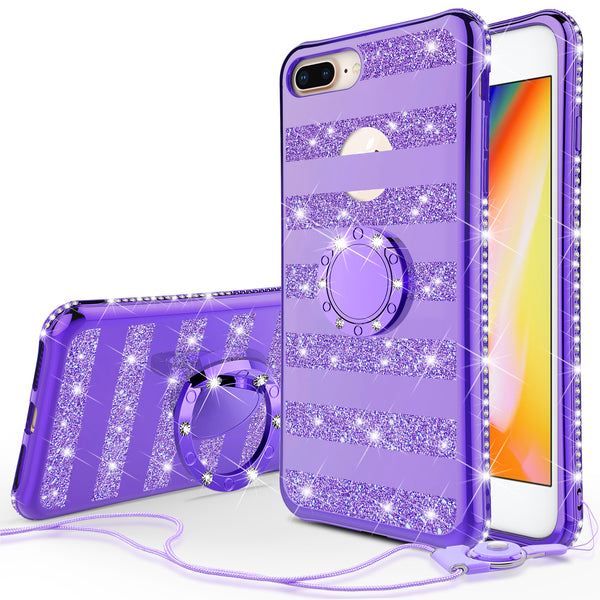 apple iphone 8 plus glitter bling fashion 3 in 1 case - purple stripe - www.coverlabusa.com