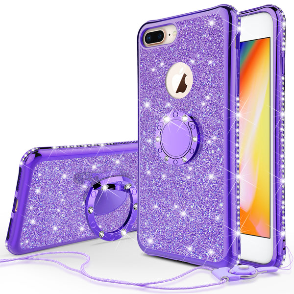 apple iphone 7 glitter bling fashion 3 in 1 case - purple - www.coverlabusa.com
