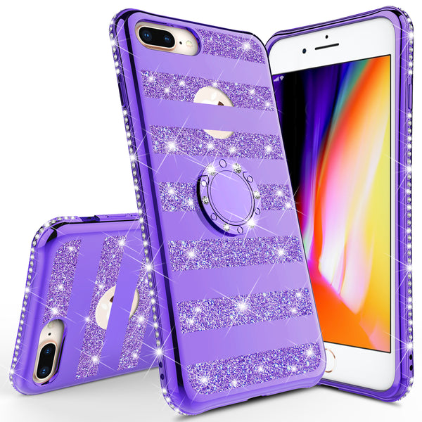 apple iphone 8 plus glitter bling fashion 3 in 1 case - purple stripe - www.coverlabusa.com