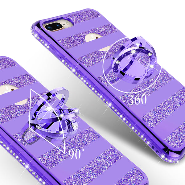 apple iphone 7 plus glitter bling fashion 3 in 1 case - purple stripe - www.coverlabusa.com