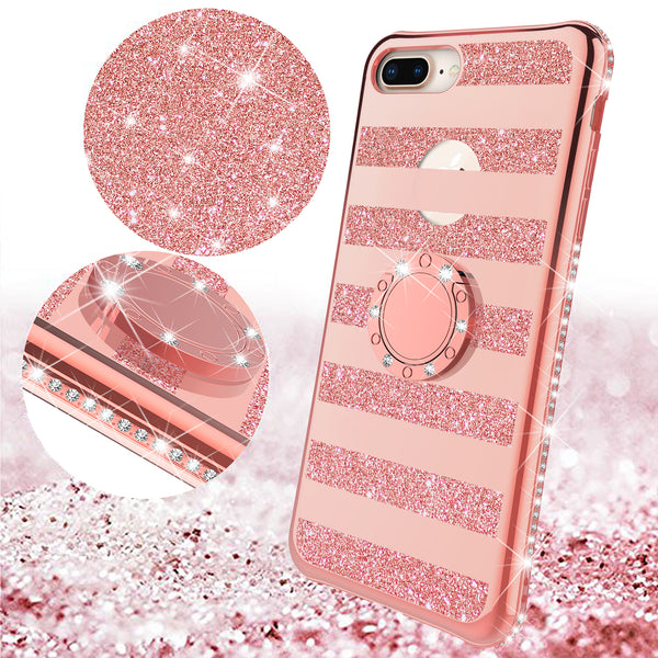 apple iphone 8 plus glitter bling fashion 3 in 1 case - rose gold stripe - www.coverlabusa.com