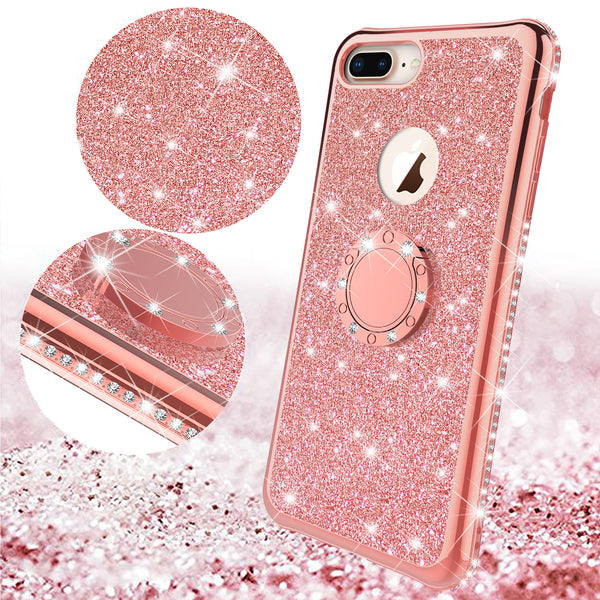 apple iphone 7 glitter bling fashion 3 in 1 case - rose gold - www.coverlabusa.com