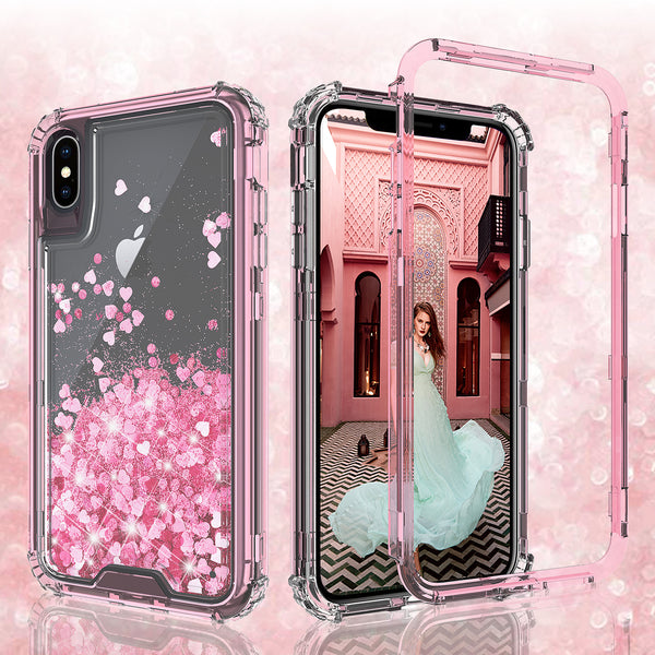 hard clear glitter phone case for apple iphone xs max - pink - www.coverlabusa.com 
