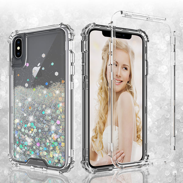 hard clear glitter phone case for apple iphone xs max - clear - www.coverlabusa.com 