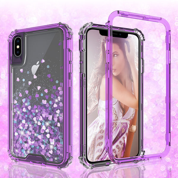 hard clear glitter phone case for apple iphone xs max - purple - www.coverlabusa.com 