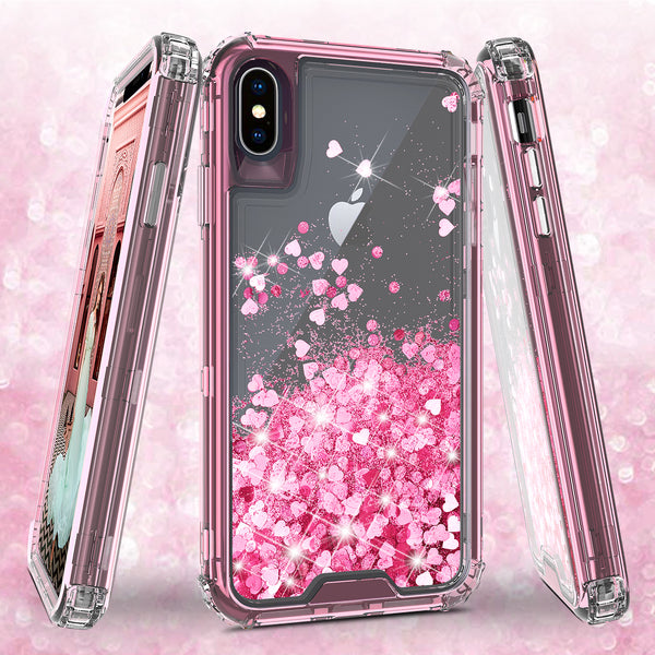 hard clear glitter phone case for apple iphone xs max - pink - www.coverlabusa.com 