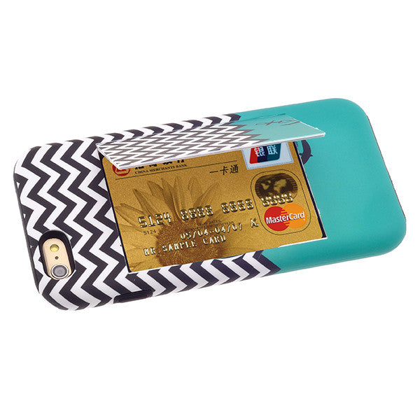 Apple iPhone 6/6s Plus Dual Layer Credit Card Hybrid Case With Design, ID Holder with Kickstand - Teal Anchor - www.coverlabusa.com