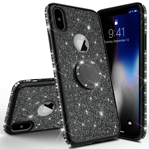 apple iphone xr glitter bling fashion case - black - www.coverlabusa.com