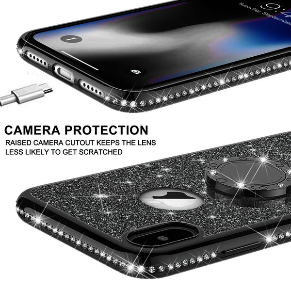 apple iphone xr glitter bling fashion case - black - www.coverlabusa.com