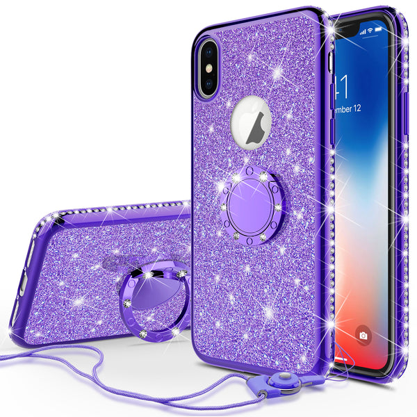 apple iphone x glitter bling fashion case - purple - www.coverlabusa.com