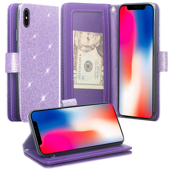 Apple iPhone XS Max Glitter Wallet Case - Purple - www.coverlabusa.com