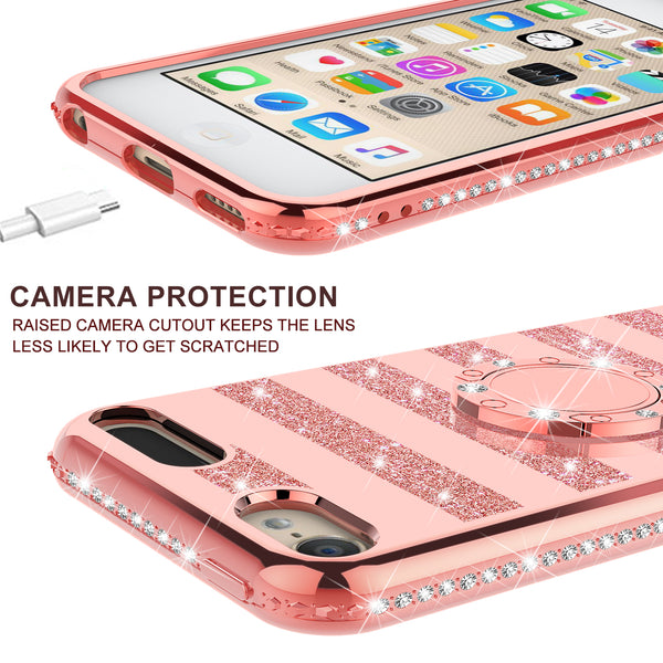 apple ipod touch 5 glitter bling fashion 3 in 1 case - rose gold stripe - www.coverlabusa.com