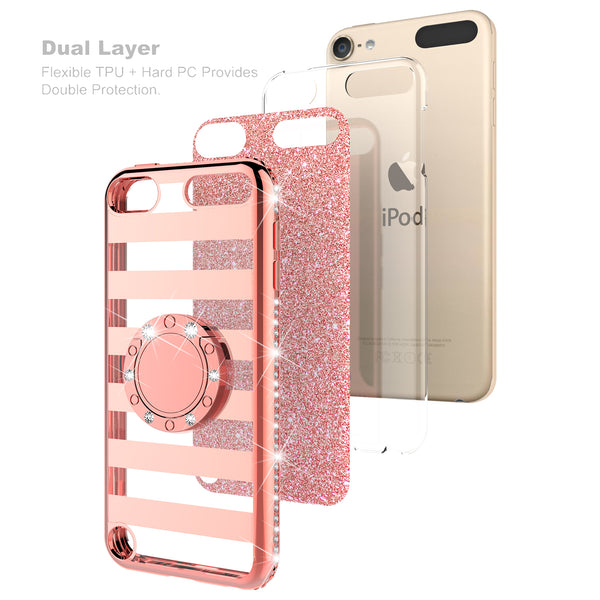 apple ipod touch 5 glitter bling fashion 3 in 1 case - rose gold stripe - www.coverlabusa.com