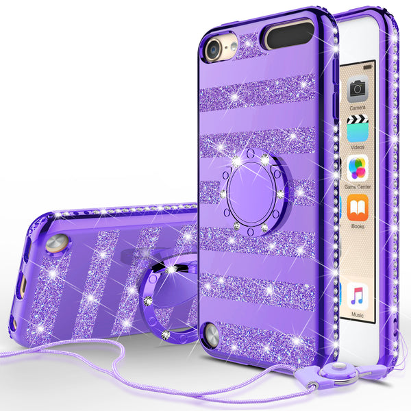 apple ipod touch 5 glitter bling fashion 3 in 1 case - purple stripe - www.coverlabusa.com