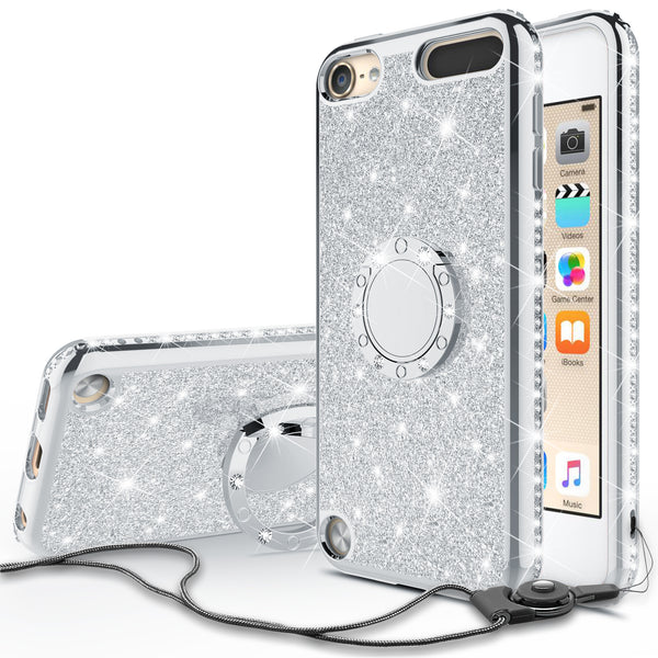 apple ipod touch 5 glitter bling fashion 3 in 1 case - silver - www.coverlabusa.com