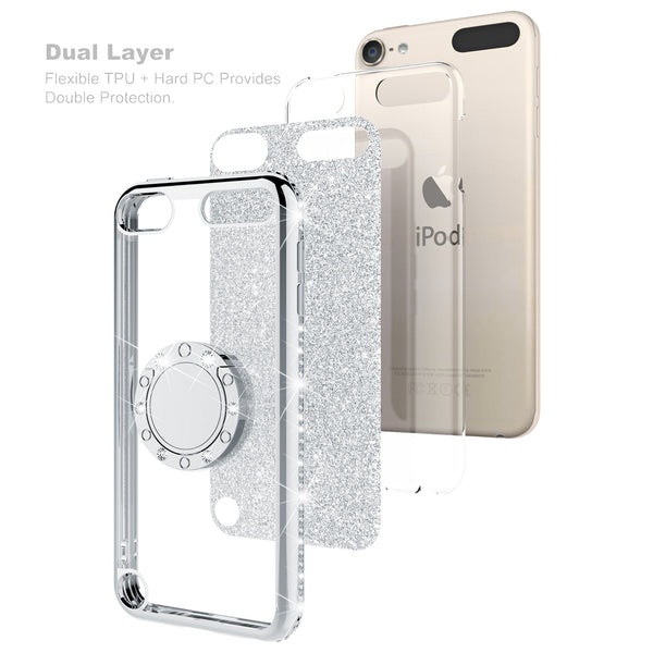 apple ipod touch 5 glitter bling fashion 3 in 1 case - silver - www.coverlabusa.com