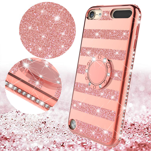 apple ipod touch 5 glitter bling fashion 3 in 1 case - rose gold stripe - www.coverlabusa.com