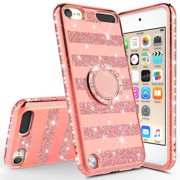 apple ipod touch 5 glitter bling fashion 3 in 1 case - rose gold stripe - www.coverlabusa.com