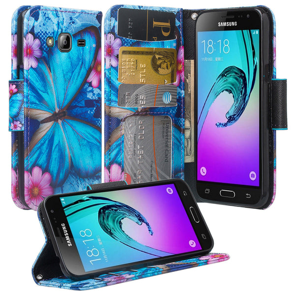 Galaxy J3/J3V | Express Prime | Sky | Amp Prime | Sol | Wallet Case - Blue Butterfly - coverlabusa.com