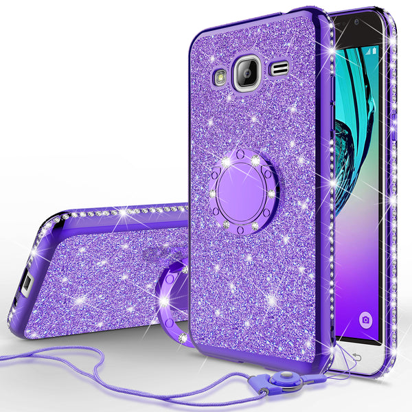 samsung galaxy j3 glitter bling fashion case - purple - www.coverlabusa.com