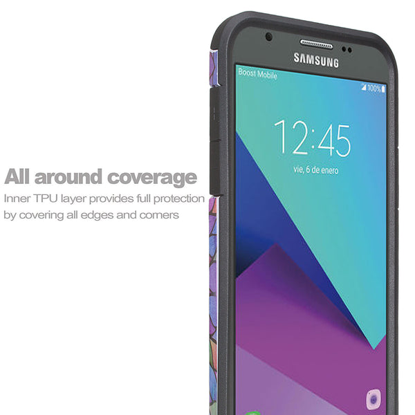 Samsung Galaxy J7 (2017) / J7 Sky Pro / J7 Perx / J7 V Case, Slim Hybrid [Shock/Impact Resistant] Dual Layer Protective Case Cover for Galaxy J7 (2017) - Rainbow Flower