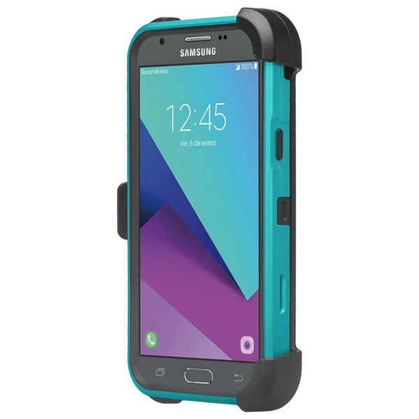 Samsung Galaxy J3 Emerge Case, Samsung SM-J327P Hybrid Holster Case with Kickstand - Teal -www.coverlabusa.com