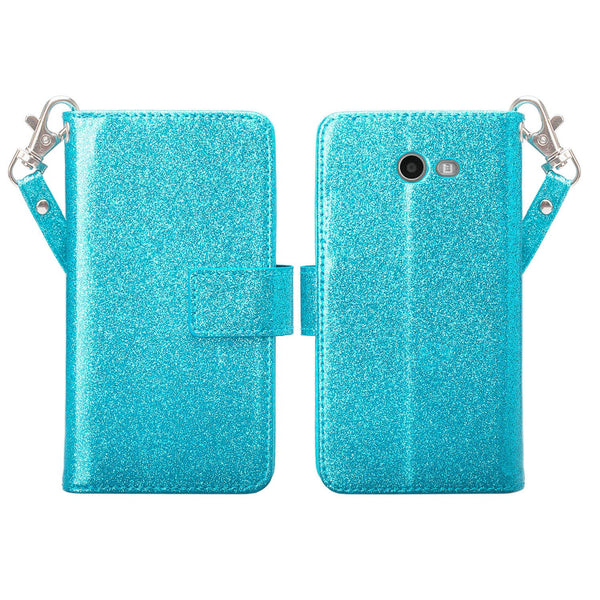 Samsung Galaxy J3 Emerge | J3 (2017) | J3 Prime | Samsung SM-J327P Glitter Wallet Case - Teal - www.coverlabusa.com