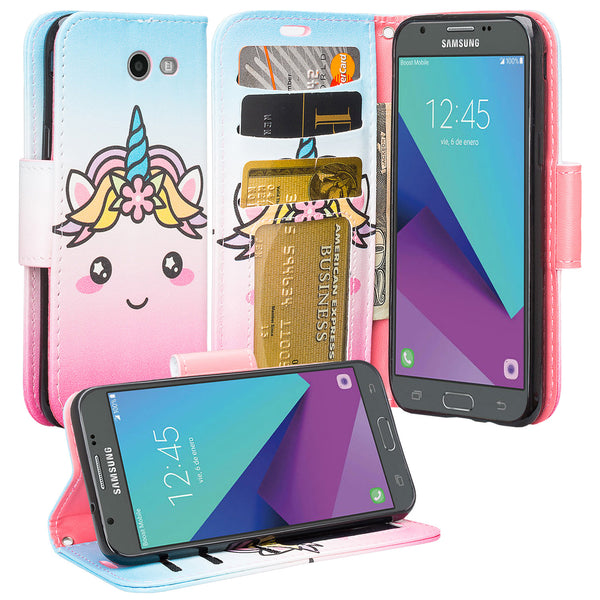 samsung galaxy j3 emerge leather wallet case - white unicorn - www.coverlabusa.com