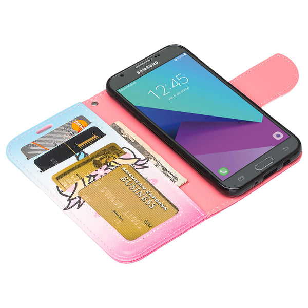 samsung galaxy j3 emerge leather wallet case - white unicorn - www.coverlabusa.com