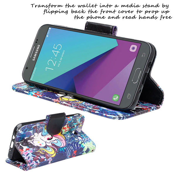 samsung galaxy j3 emerge leather wallet case - rainbow unicorn - www.coverlabusa.com