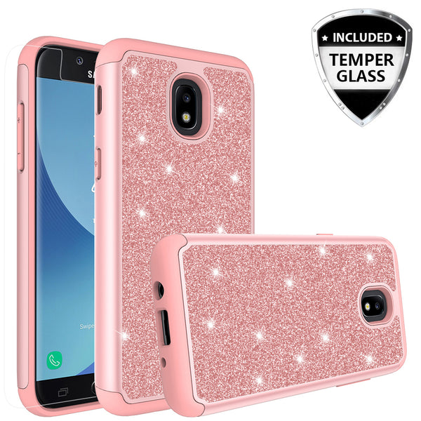 Samsung Galaxy J3 (2018) Glitter Hybrid Case - Rose Gold - www.coverlabusa.com