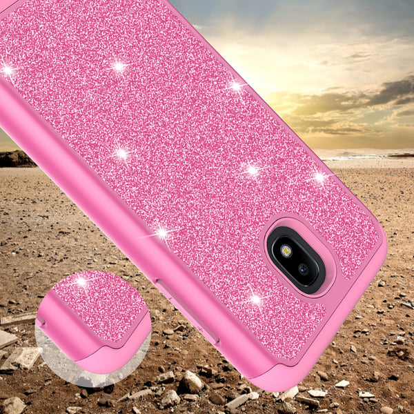 Samsung Galaxy J3 (2018) Glitter Hybrid Case - Hot Pink - www.coverlabusa.com