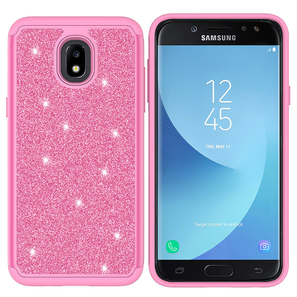 Samsung Galaxy J3 (2018) Glitter Hybrid Case - Hot Pink - www.coverlabusa.com