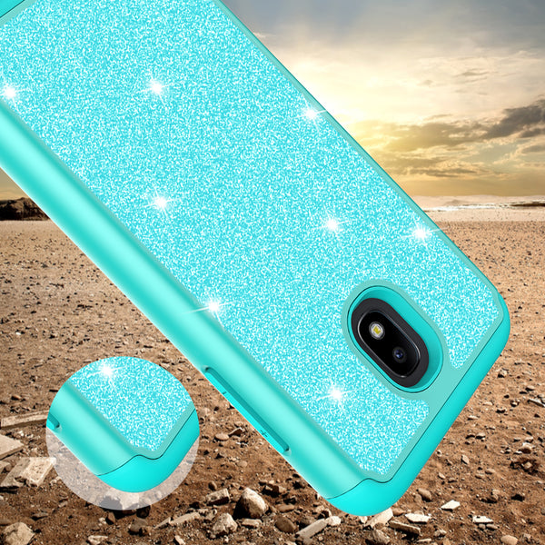 Samsung Galaxy J3 (2018) Glitter Hybrid Case - Teal - www.coverlabusa.com