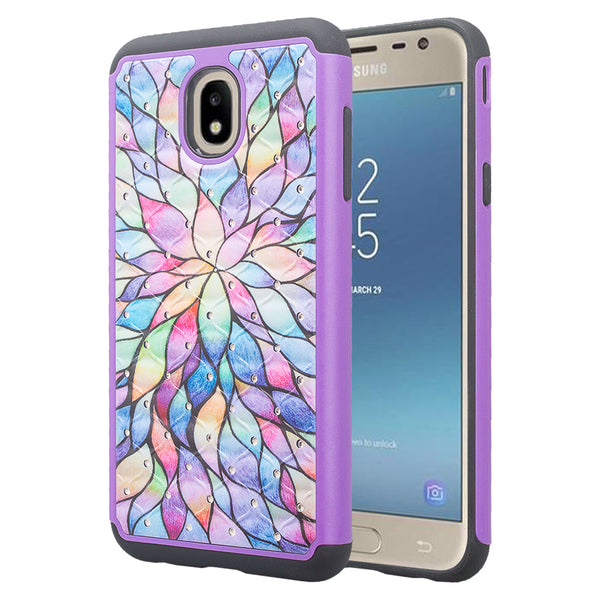 samsung galaxy j3 (2018) case crystal rhinestone - rainbow flower - www.coverlabusa.com