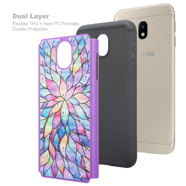 samsung galaxy j7 (2018) case crystal rhinestone - rainbow flower - www.coverlabusa.com