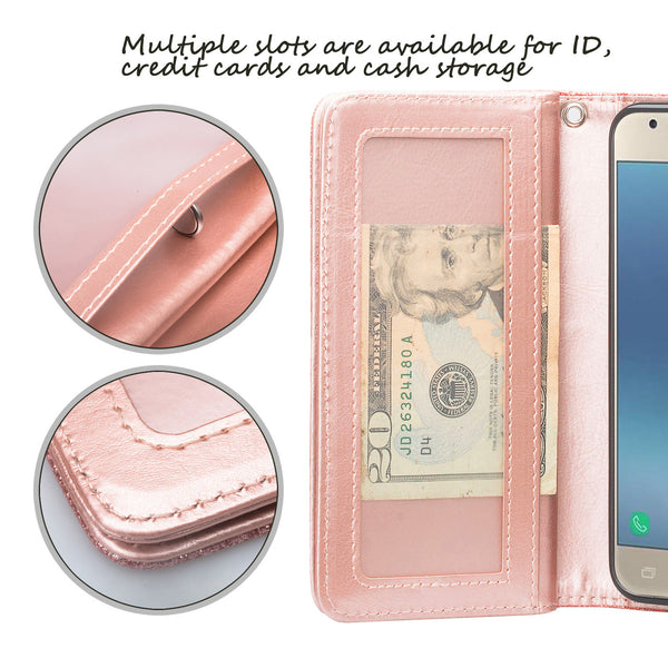 Samsung Galaxy J7 (2018) Glitter Wallet Case - Rose Gold - www.coverlabusa.com