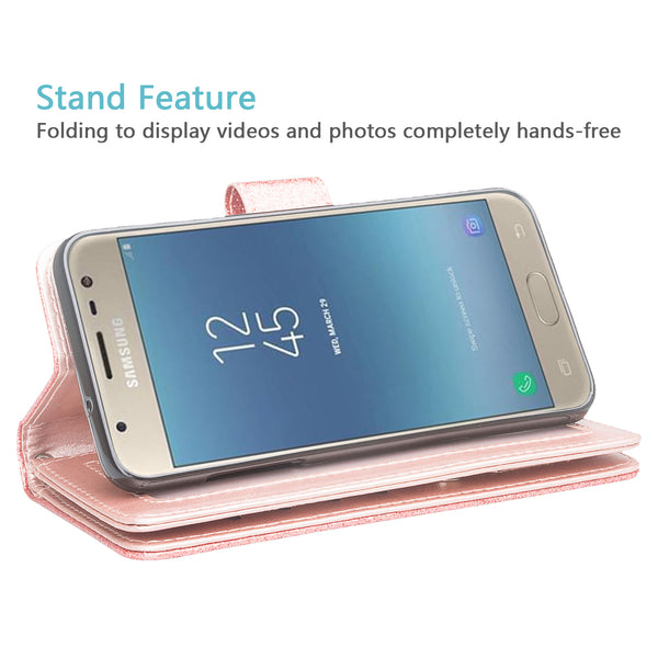 Samsung Galaxy J7 (2018) Glitter Wallet Case - Rose Gold - www.coverlabusa.com