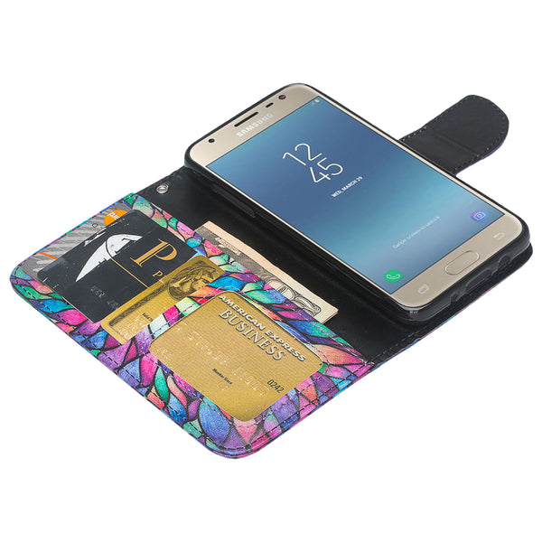 Samsung Galaxy J7 (2018) leather wallet case - rainbow flower - www.coverlabusa.com