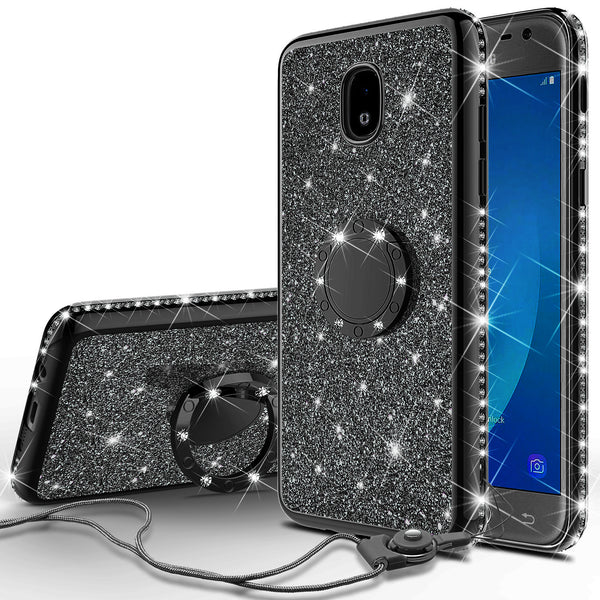 samsung galaxy j3 (2018) glitter bling fashion case - black - www.coverlabusa.com
