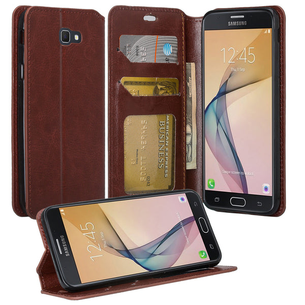 samsung Galaxy  j5 prime leather wallet case - brown - www.coverlabusa.com