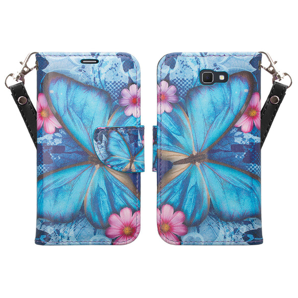 samsung  Galaxy j5 prime leather wallet case - blue butterfly- www.coverlabusa.com