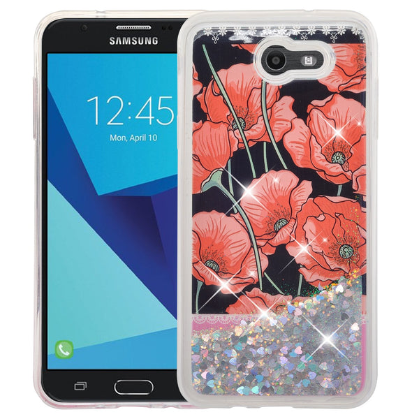 galaxy j7 (2017)  liquid sparkle quicksand case - red roses - www.coverlabusa.com