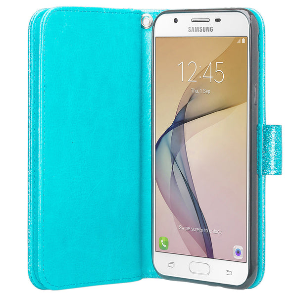 Samsung Galaxy J7V / J7 Perx / J7 Sky Pro / J7 (2017) Glitter Wallet Case - Teal - www.coverlabusa.com